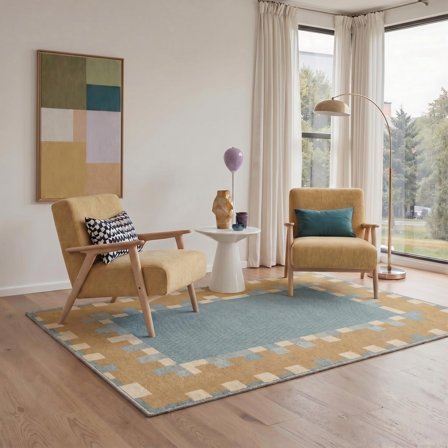 BEIMO 8X10 Area Rugs Minimalist Geometric Blocks Rug, Low Pile Non Slip Machine Washable Indoor Rug for Living Room Bedroom Dining Room Home Office, Dusty Camel