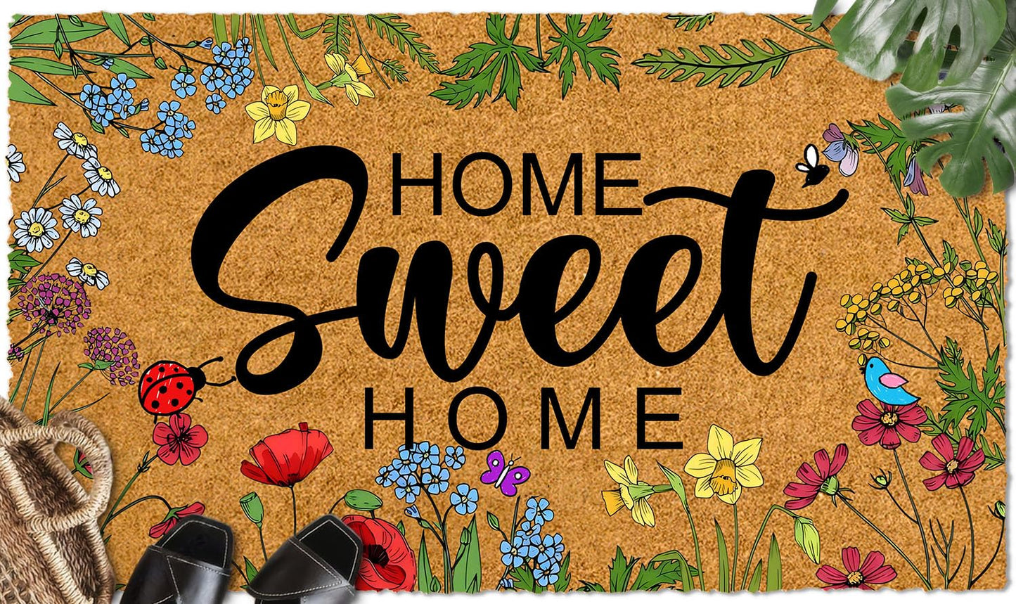WutePade Home Sweet Home Faux Coir Doormat 23.6"x15.7" Low Profile Rugs for Entryway Indoor Doormat Door Mat, Easter Door Mat Outdoor Dirt Out Mud Room Rug
