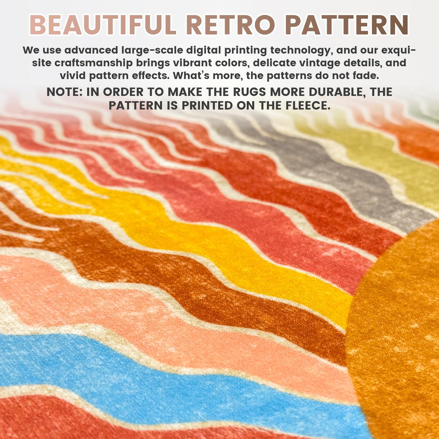 Washable 5x7 Sun Area Rug for Living Room, Rainbow Sun Modern Retro Large Area Rugs, Ultra Thin Low Pile Lightweight Soft Indoor Floor Carpet with Non-Slip Backing for Bedroom Kids Nursery Play Room