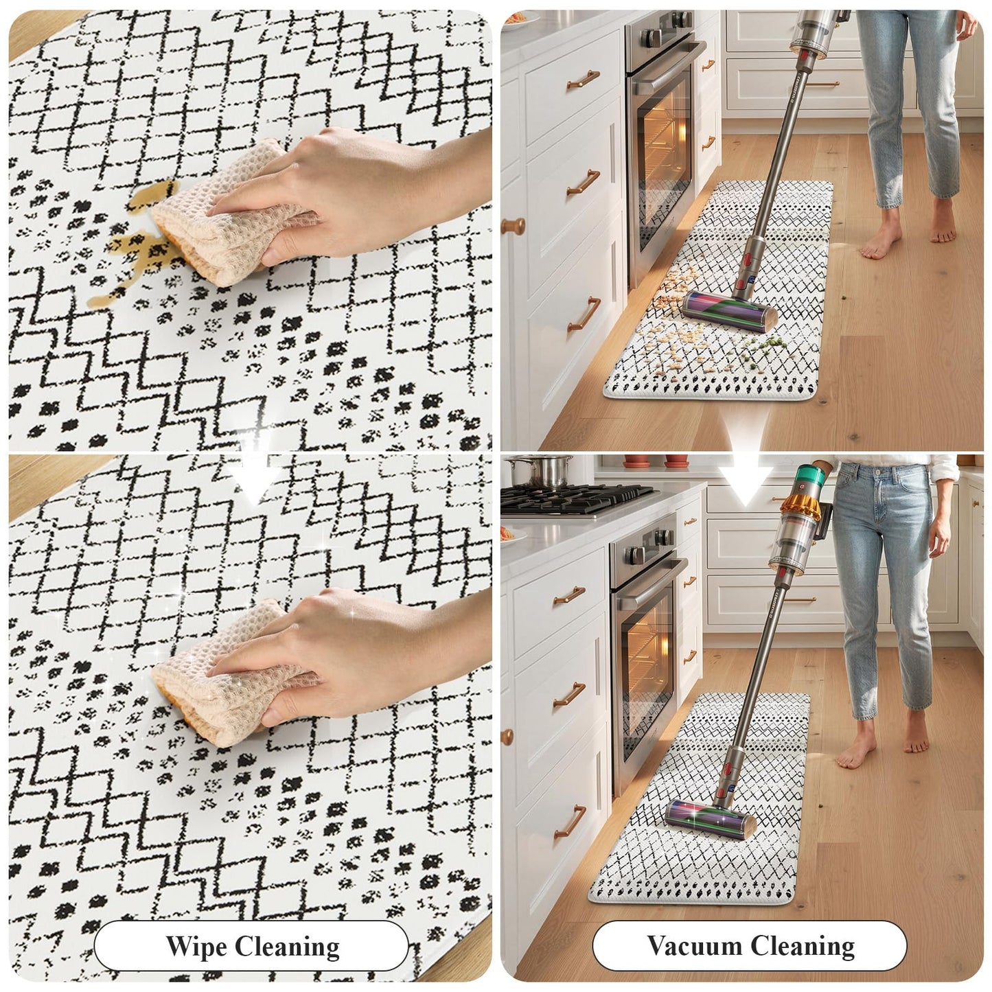 KIMODE Kitchen Mats 2PCS,Cushioned Anti Fatigue Kitchen Rugs and Mats,Non Skid Waterproof Kitchen Mats for Floor,Comfort Foam Standing Mat for Home Decor, Office,Sink,Laundry Room,Desk,Black and White