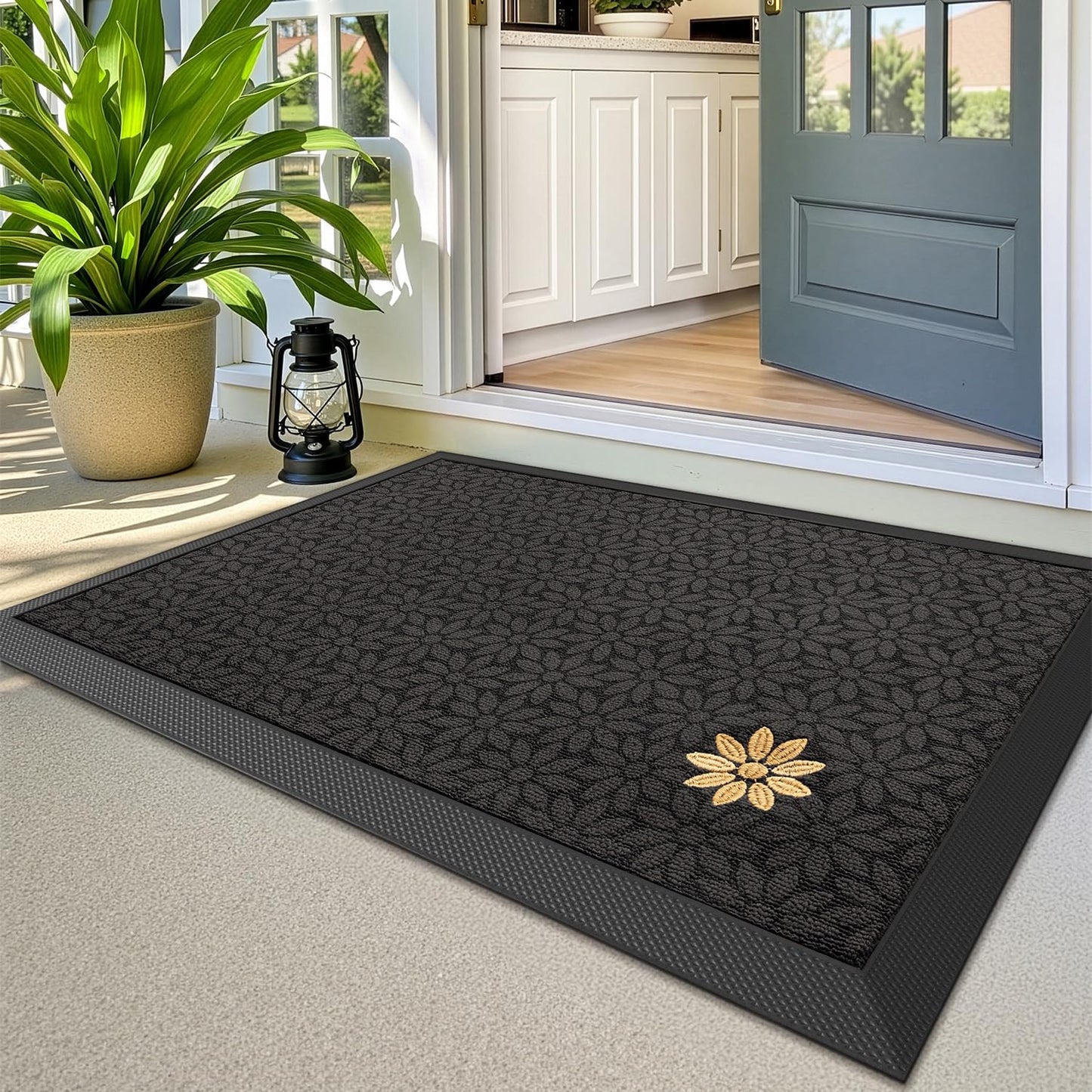 LUMI Outside Welcome Door Mat 24x36, Non-Slip Heavy Duty Dirt Trapper, Grey