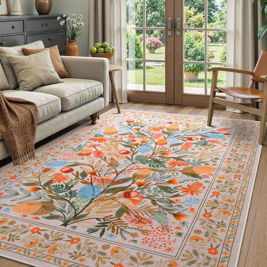 Anidaroel Colorful Botanical Area Rugs 5x7, Machine Washable Rugs for Living Room Non Slip Soft Rug for Bedroom Aesthetic, Nursery Dorm Rug for Kids Room Indoor Floor Carpet for Dining Room
