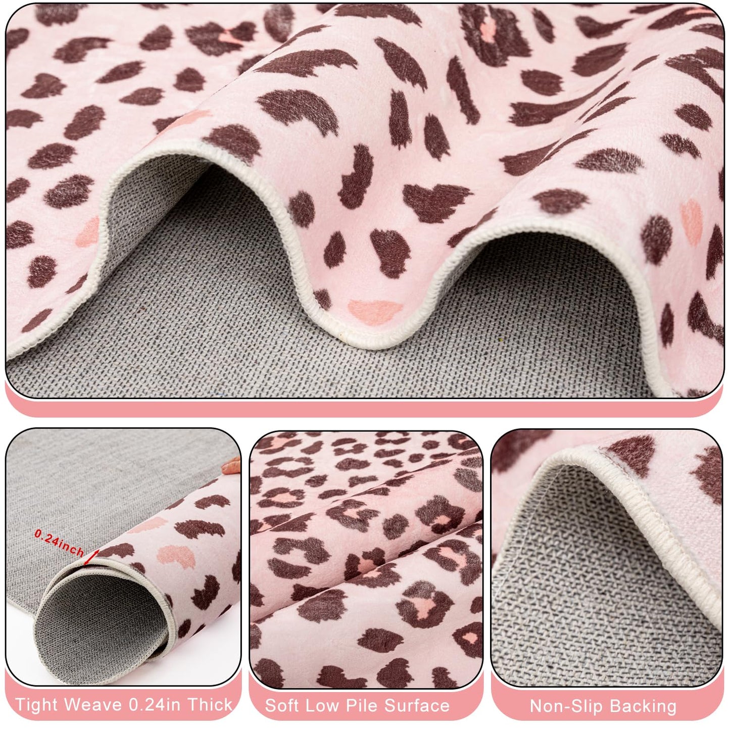 YulyreZome Leopard Rug, Cheetah Print Area Rug 4.6x5.2 Feet Faux Animal Print Skin Carpet for Living Room Bedroom Home Decor (Pink)