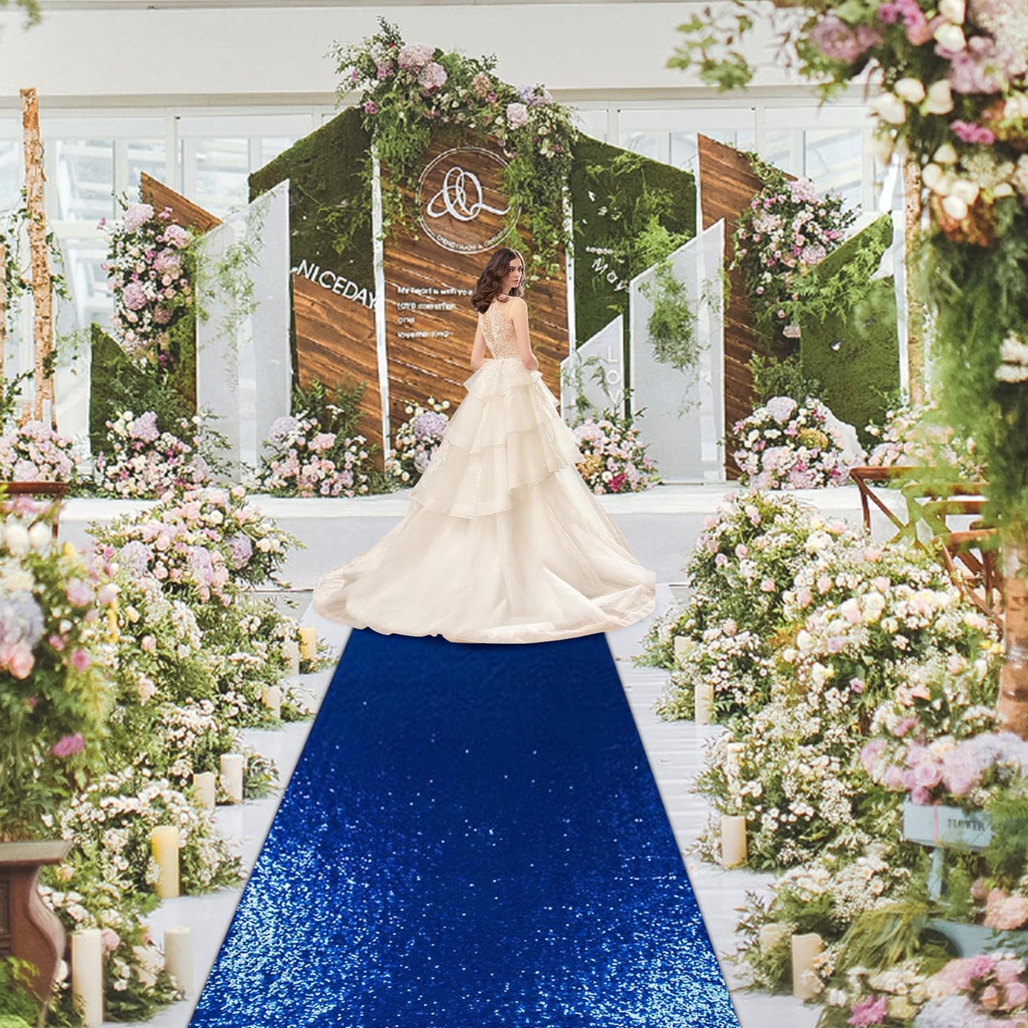 PartyDelight Wedding Aisle Runner Navy Blue Sequin Carpet Sparkly Rug for Ceremony Indoor Outdoor Engagement Decoration 2FTx15FT