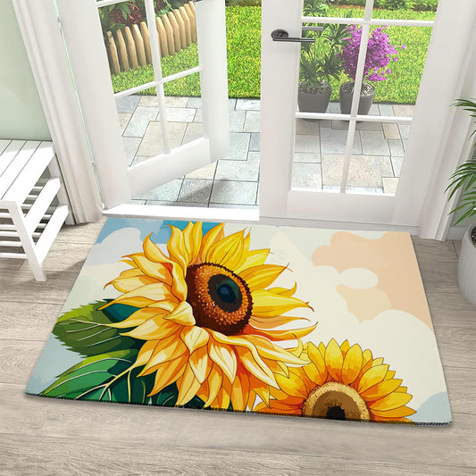 Welcome Mats Blooming Sunshine Indoor Front Door Mats for Home Entrance, Super Non-Slip Floor Mats for Home Entryway, Outdoor Welcome Mat, Easy Clean, 17x 30 inch