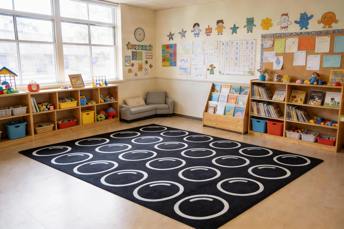 OPAMAN Black Classroom Rugs Elementary, 8x12 Large Classroom Rug Carpets