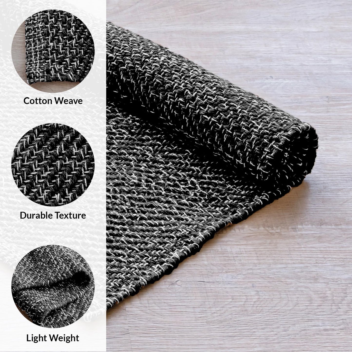 HOMEMONDE 4x6 ft Cotton Herringbone Area Rug - Abstract Accent Cotton Rug - Reversible Boho Lightweight for High Traffic Areas Kitchen, Mudroom, Entryway, Livingroom (Black)