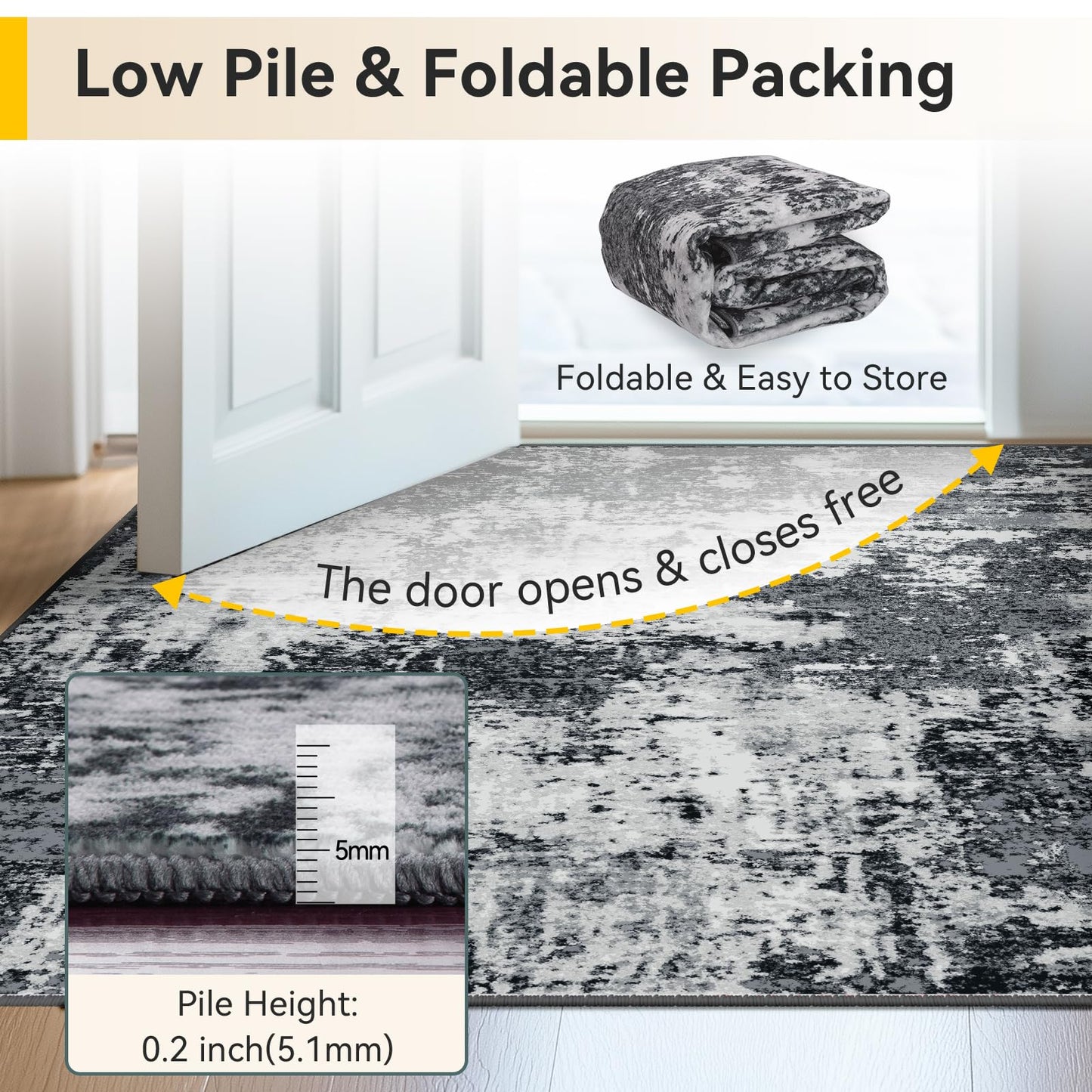 RELEANY Washable Area Rugs 8'x10' Non-Slip Modern Abstract Soft for Living Room Entryway Bedroom Kitchen, Print Pattern, Black Navy Blue Gray