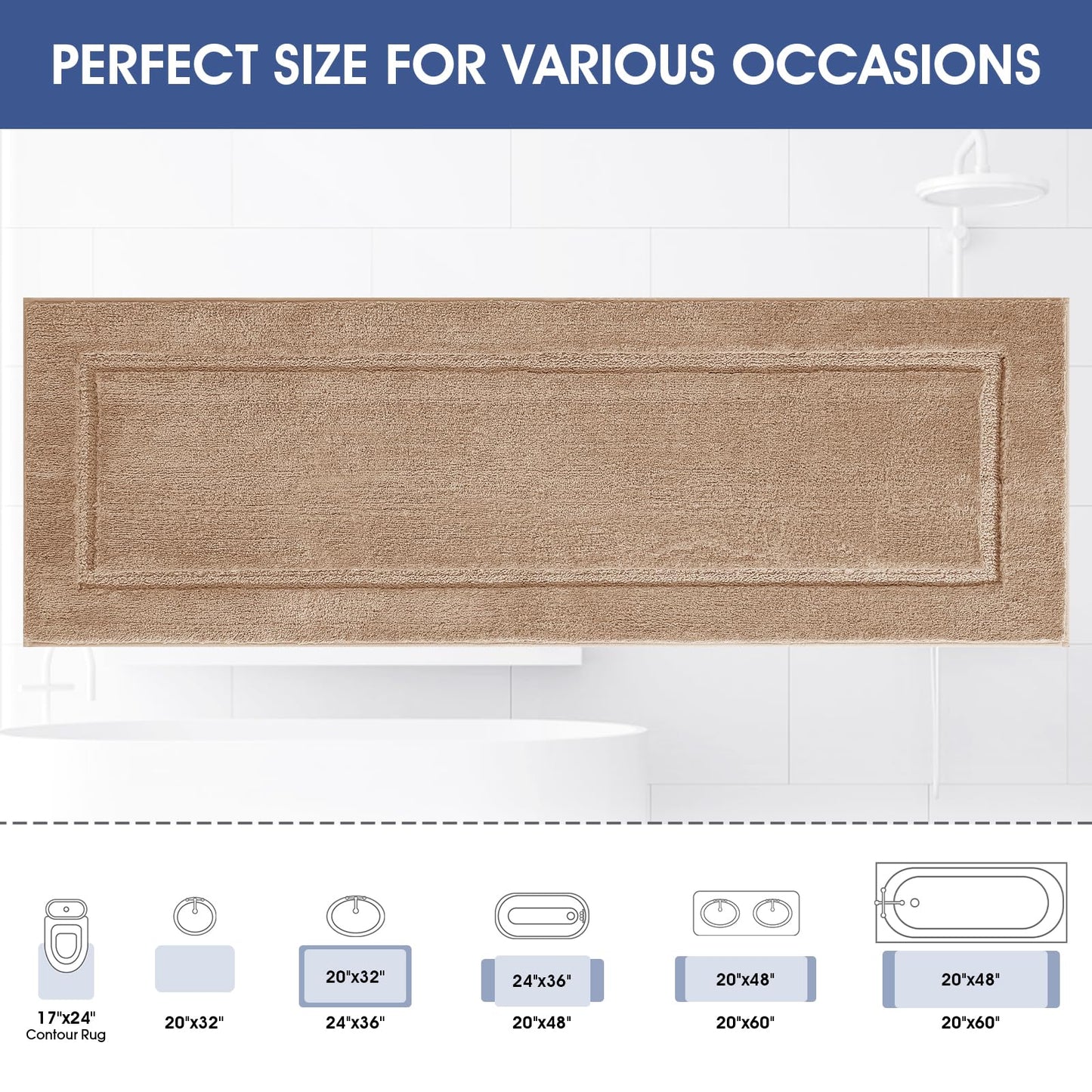 Bathroom Runner Rug 59"x20", Ultra Soft Thick Plush Fluffy Microfiber Absorbent Bath Mat, Non-Slip Backing, Machine Washable Bath Mats for Bathroom Floor, Tub and Shower, Home Decor, Brown