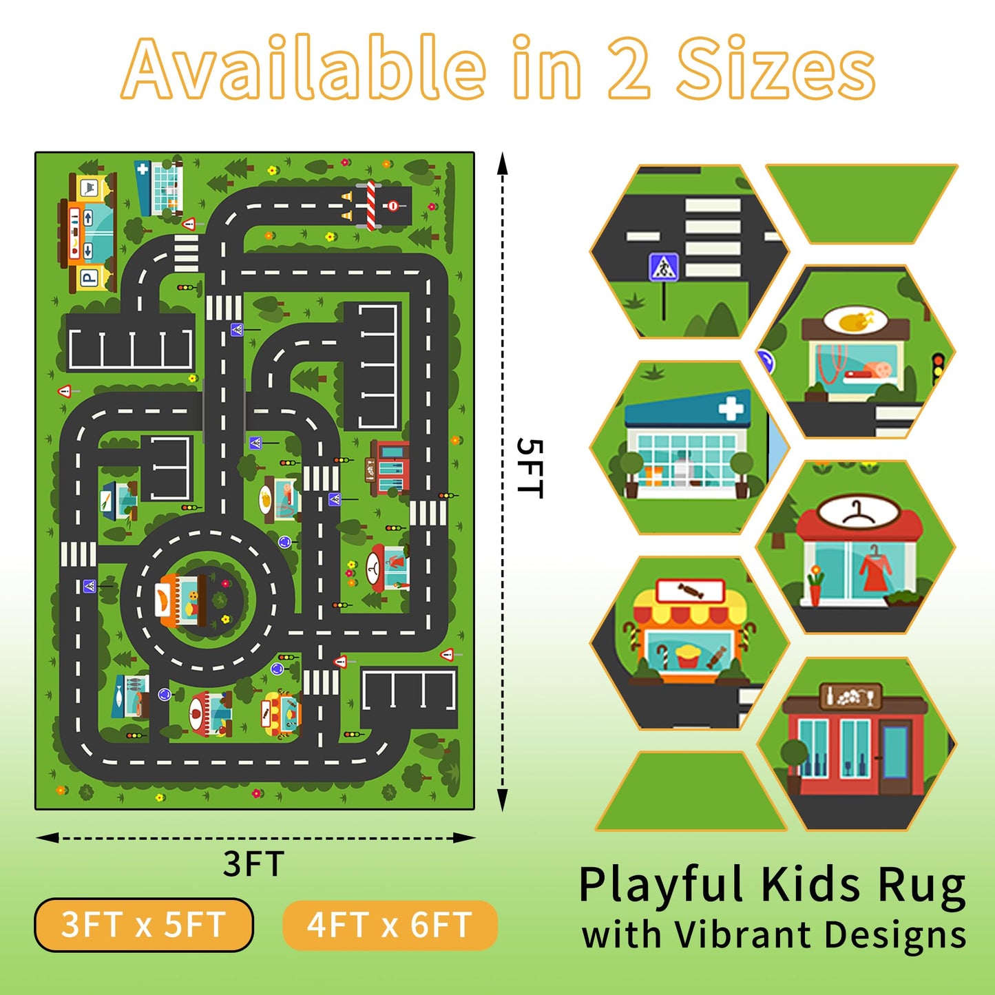Enkor Kids Rugs, Non Slip 3' x 5' Road Playmat Carpet for Children, City Map Rugs for Playroom Bedroom Living Room Green