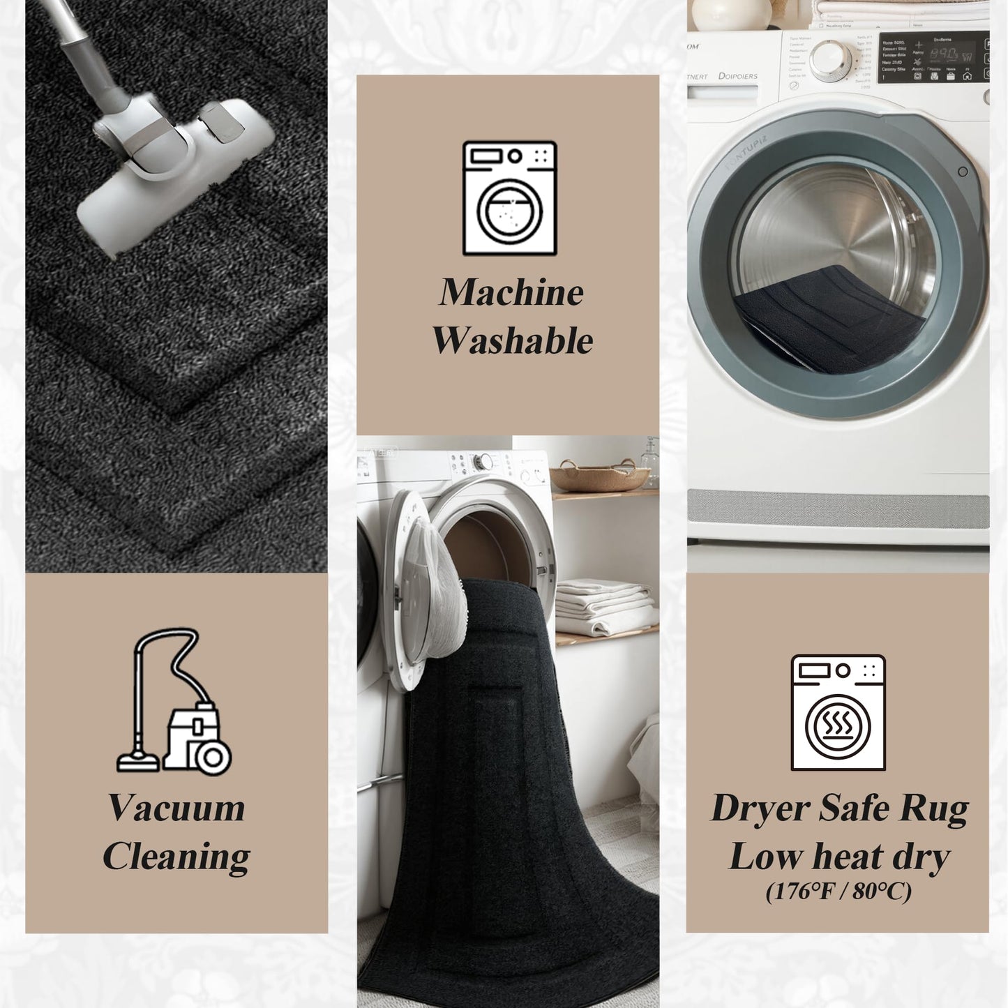 2'7" x 8' Washable Runner Rug for Hallway, Non Slip Low-Pile Kitchen Rug, Durable Soft Floor Carpet Runners for Entryway, Bedroom, Bathroom, Laundry Room, Solid Black 2' x 8' 2 x 8 ft