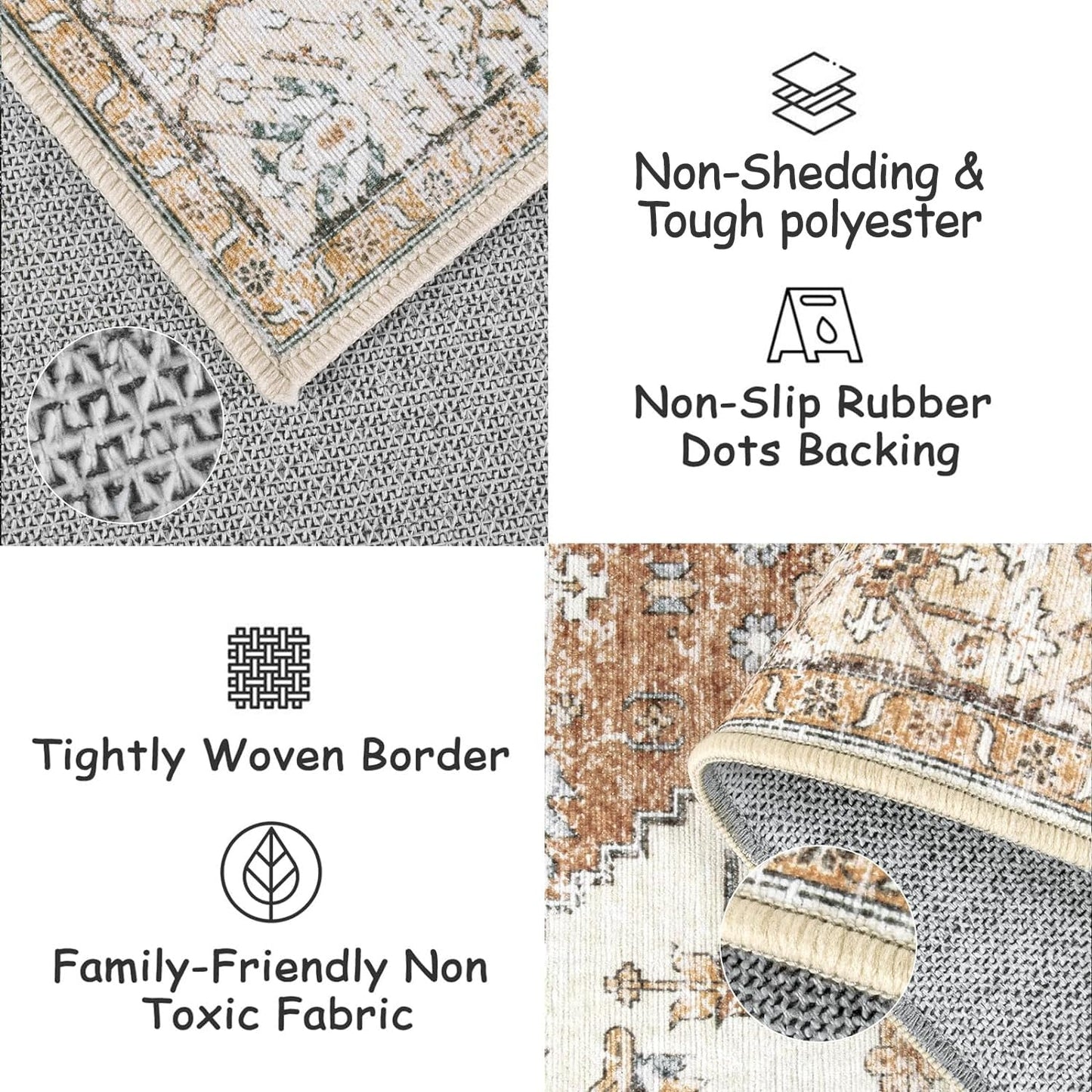 Beeiva Boho Throw 2X3 Entryway Rug, Small Rugs for Bedroom Ultra Thin Non Slip Washable, Small Khaki Carpet Lightweight Indoor Door Mats for Entryway Bedroom