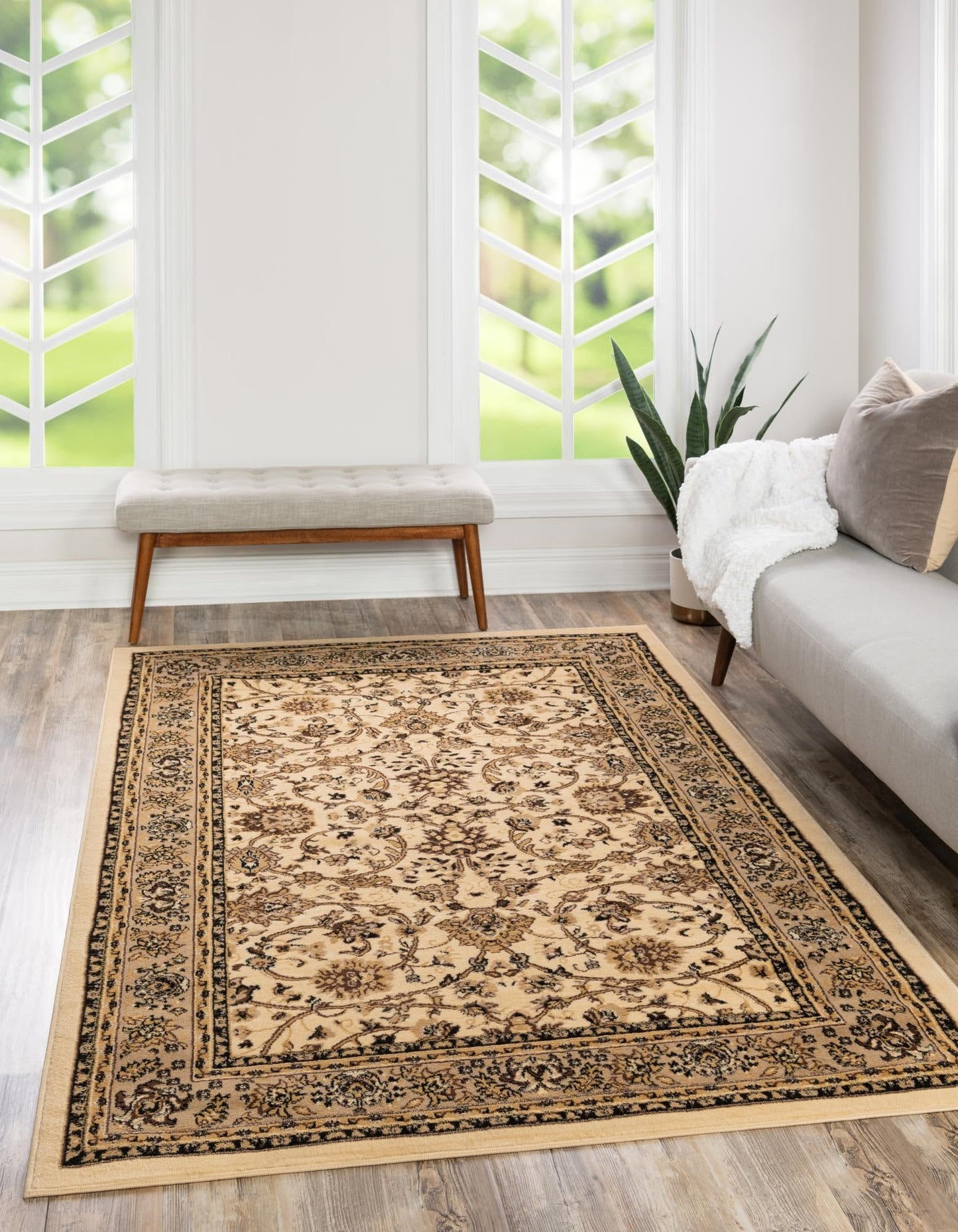 Unique Loom Sialk Hill Collection Area Rug - Washington (9' 10" x 14' 1" Rectangle, Ivory/ Beige)