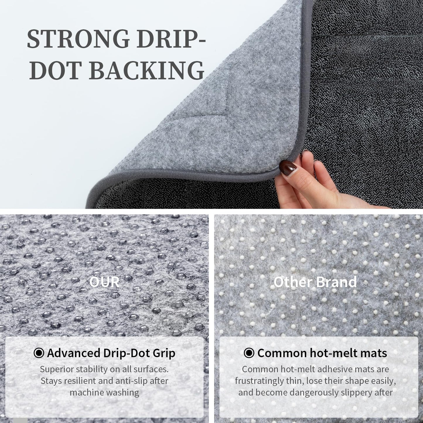 YIHOUSE Bathroom Rugs Sets 2 Piece, Towel-Like Soft Absorbent Thick High Density Memory Foam Bath Mat Set, Non-Slip Machine Washable Bath Rugs for Bathroom, Tub & Shower (24"x17"+24"x20"U, Dark Grey)