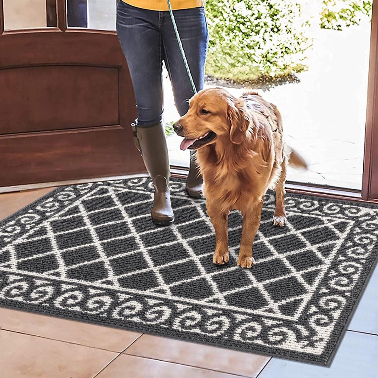 HEBE Indoor Door Mat 24"x36" Non Slip, Washable Welcome Mats for Front Door Entrance, Low Profile Dirt Trapper Doormat Entry Carpet for Entryway, Kitchen, Bathroom