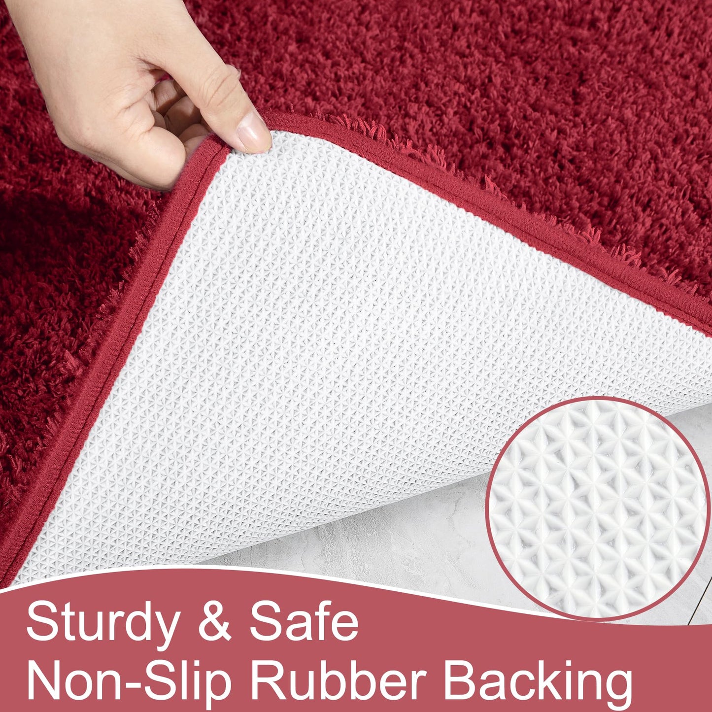 AROGAN Luxury Long Bathroom Runner Rug, 24x60 Inch Thick Soft and Absorbent Microfiber Non Slip Bath Mat, Rubber Backing Christmas Bath Rugs Carpets, Washable Plush Mats for Shower Floor, Red