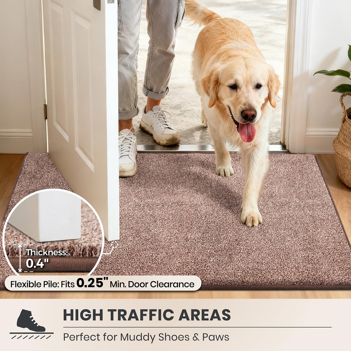 PURRUGS Dirt Trapping Door Mat 20" x 31.5", Non-Slip Machine Washable Entryway Rug, Dog Doormat, Indoor Front Door Mat, Super Absorbent Entry Rug for Muddy Shoes & Paws, Brown-Light Cream
