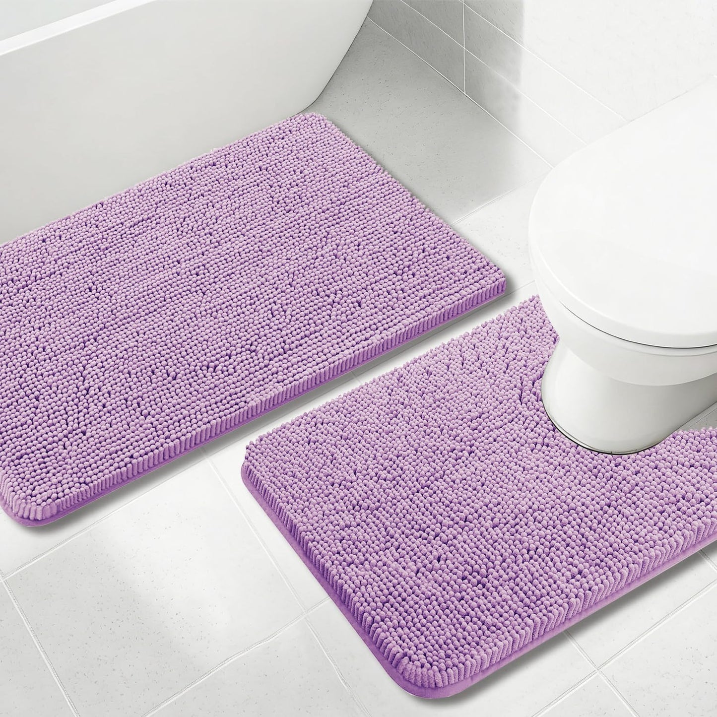 Flotstiga Bathroom Rugs Chenille, Extra Thick and Absorbent, Non-Slip, Machine Washable, Dry Quckily, Soft Cozy Plush, Used Under Shower Bathtub and Sink, Bath Mat Sets Lavender