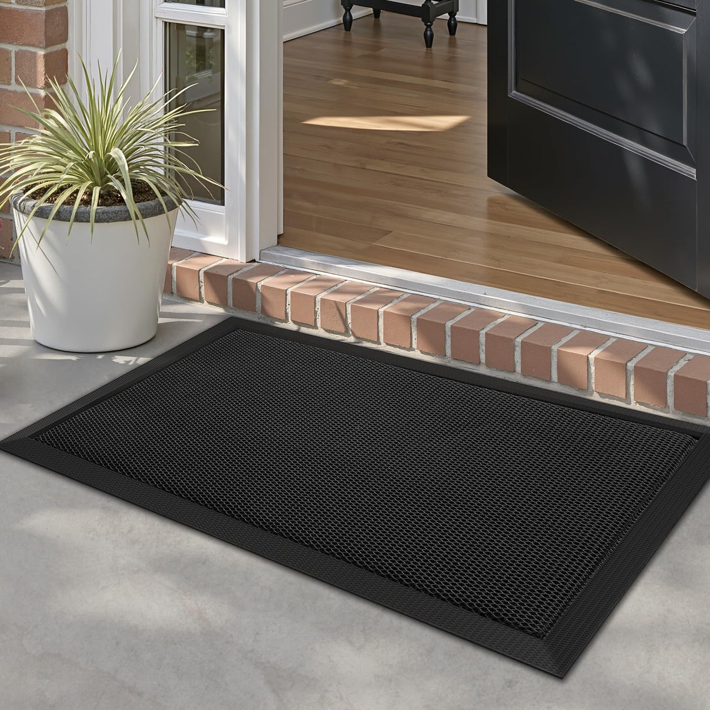 LUMI Front Door Mat for Outside Entrance 17''x30'', Heavy-Duty Dirt-Trapping Doormat with Durable Non-Slip Rubber Backing, Stain & Fade-Resistant Entry Mats, Black