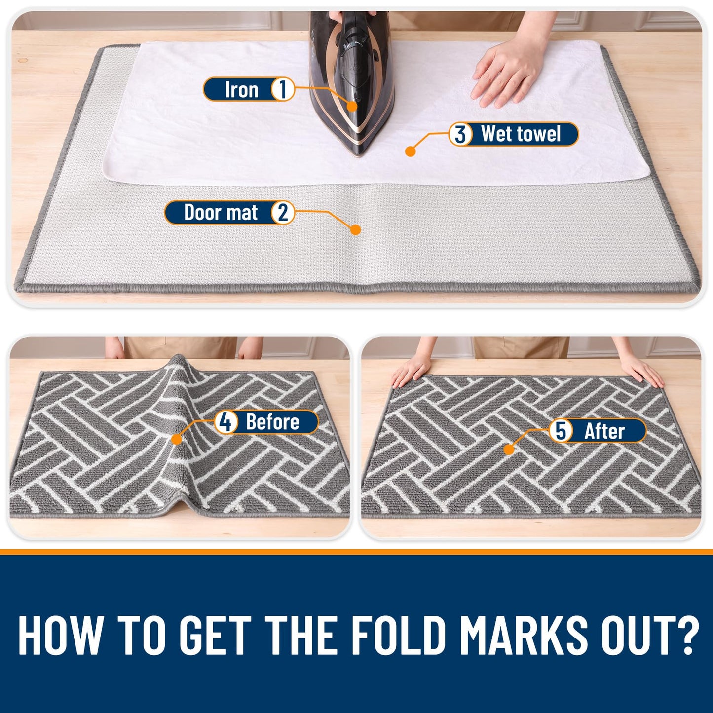 OLANLY Indoor Door Mat, 40x32 Inch, Dirt Resistant and Absorbent, Non-Slip Rubber Backing Floor Mats, Easy Clean Low-Profile Doormat for Entryway, Front Door, and Inside Entrance, Grey
