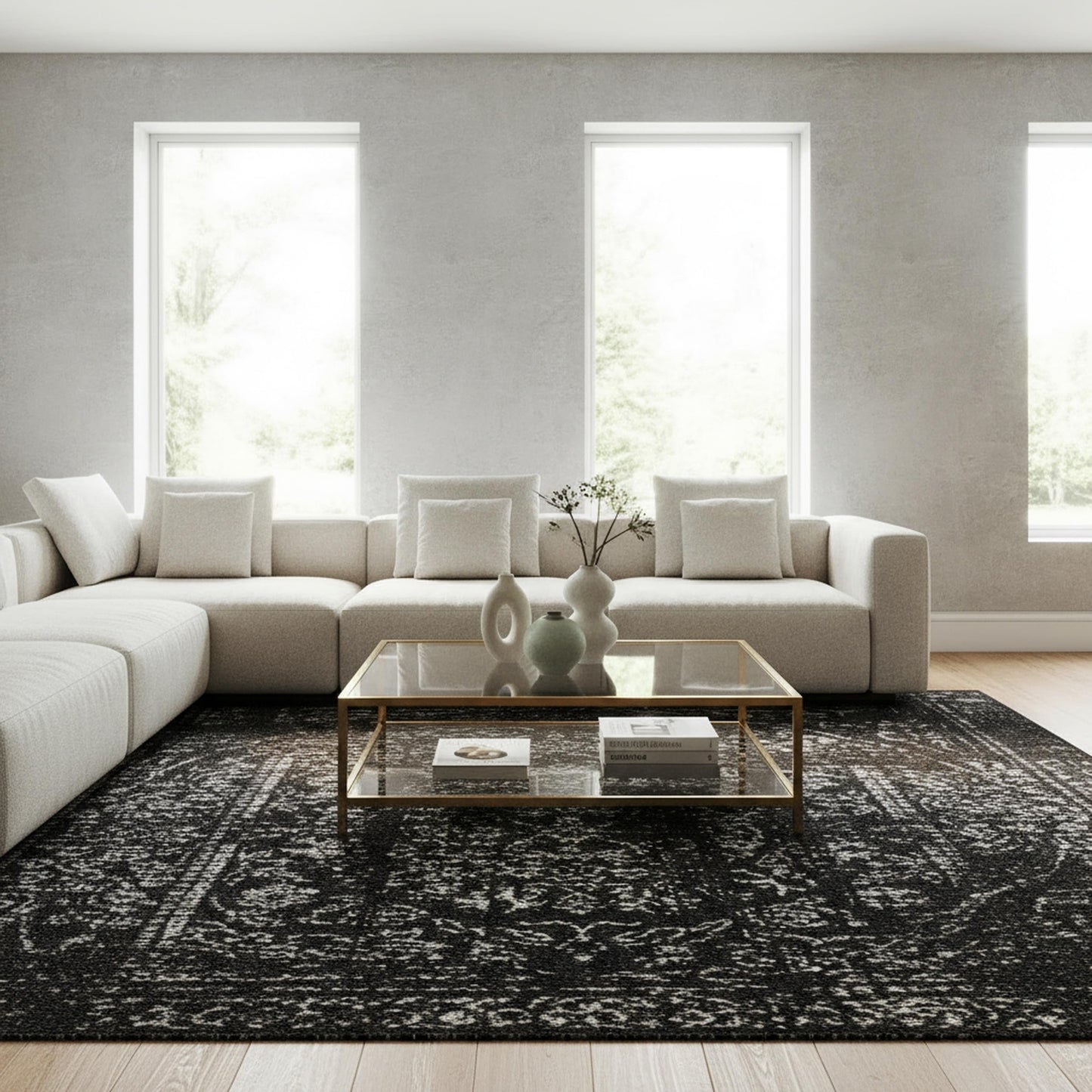nuLOOM Arlena Vintage Traditional Area Rug - 4x6 Area Rug Modern/Contemporary Black/Grey Rugs for Living Room Bedroom Dining Room Kitchen