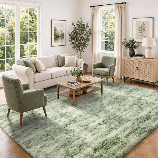 Ophanie Green and White Area Rugs for Living Room 5x7, Sage Green Fluffy Shag Large Fuzzy Plush Soft Carpets, Floor Shaggy Rugs for Bedroom, Carpet for Kids Girls Dorm Nursery Home Decor Aesthetic
