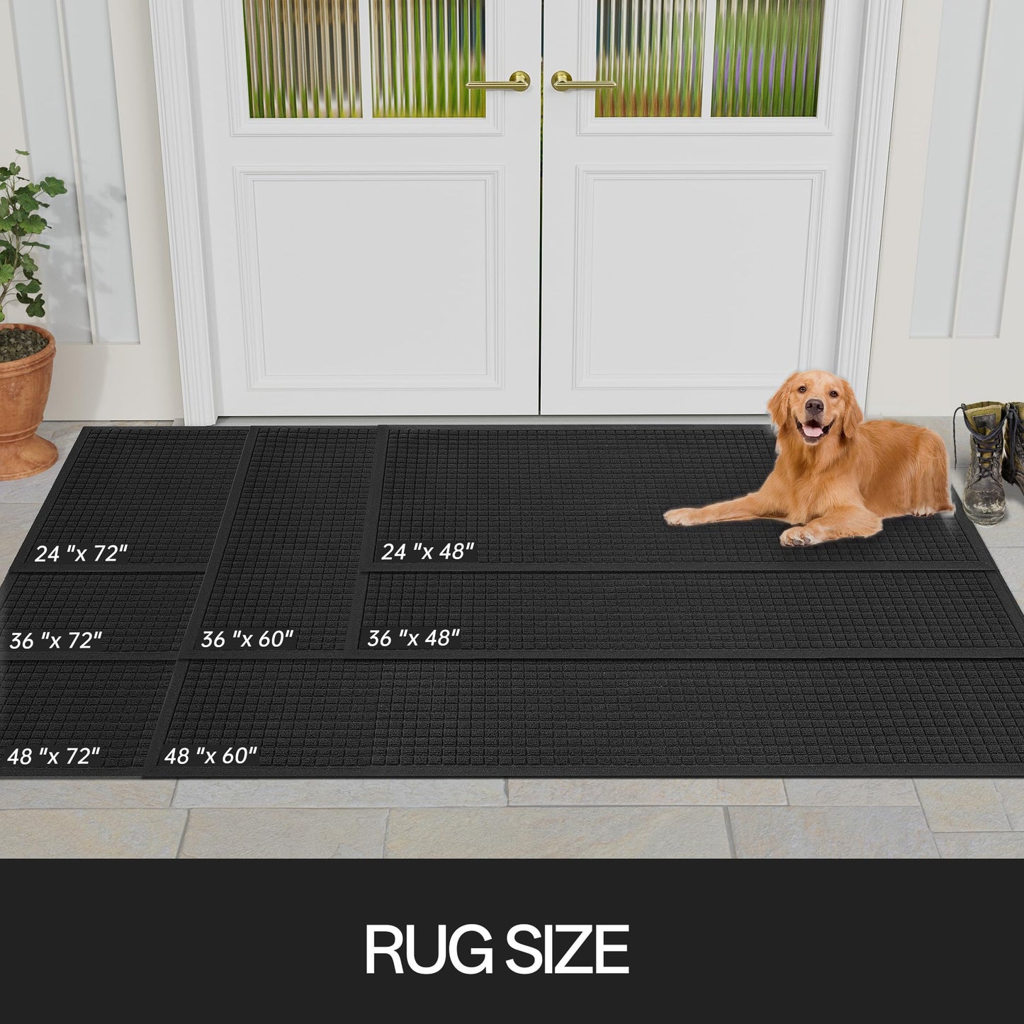 Cybstrax Front Door Mat Indoor Outdoor, 36"x60" Heavy Duty All-Weather Doormat, Non-Slip Waterproof Absorbent Commercial Floor Mat for Garage, Patio, High Traffic Areas