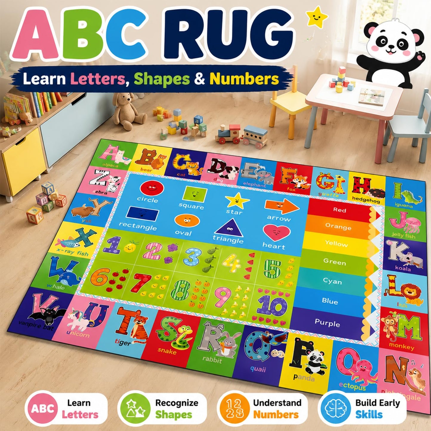 ABC Carpet,Kids Carpet for Playroom, Classroom Floor Play Mat for Kids,Preschool Rugs wtih ABC, Numbers, Animals, Extra Large Thick (59X39.4 Inch)