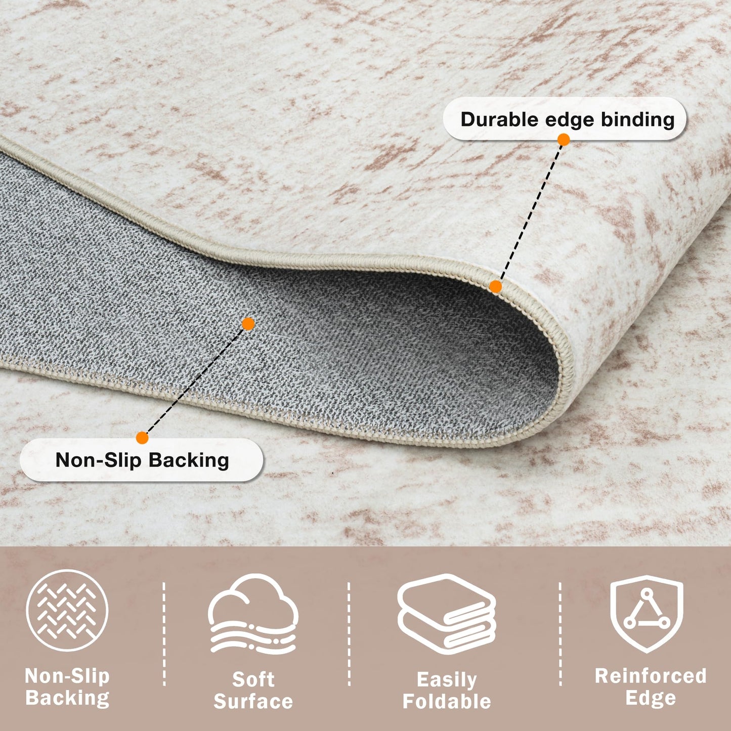 5x8 Area Rugs for Living Room Washable Rug: Anti-Skid Abstract Modern Living Room Rug Soft Thin Carpets Indoor Floor Non-Shedding Carpet for Bedroom Dining Farmhouse Nursery Beige White