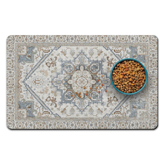 Dog Food Mats for Floors, Absorbent and Quick-Drying Pet Cat Food Mat,Anti-Fouling and Easy-to-Clean Pet Feeding Mat,Dog Bowl Mat for Messy Drinking Water Bowls.12 x20, Bohemia Style