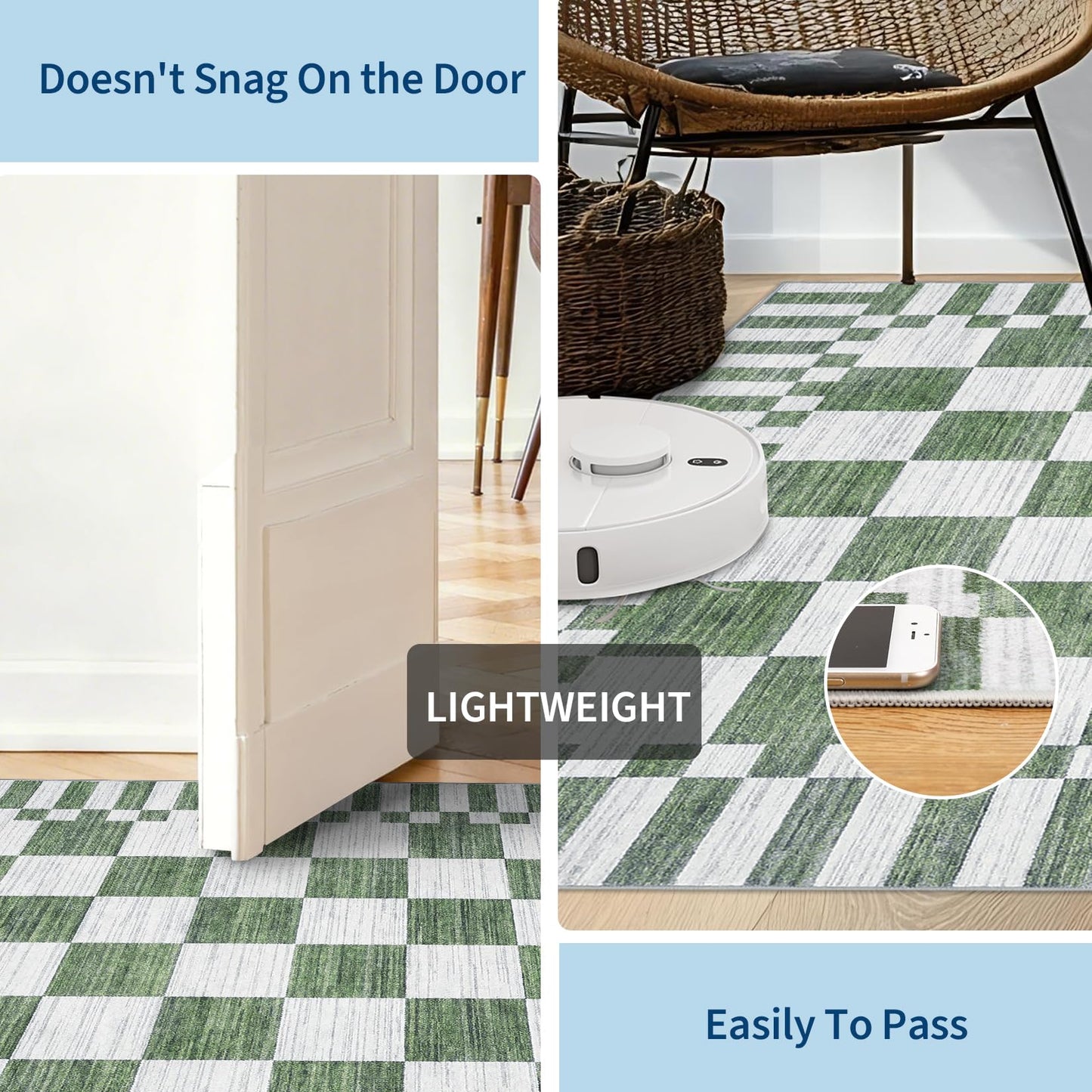 GarveeHome 8×10 Area Rugs for Living Room,Sage Green Checkered Rug, Non-Slip Washable Rugs 8x10,Soft Low-Pile Farmhouse Geometric Modern Rug for Bedroom Dining Room