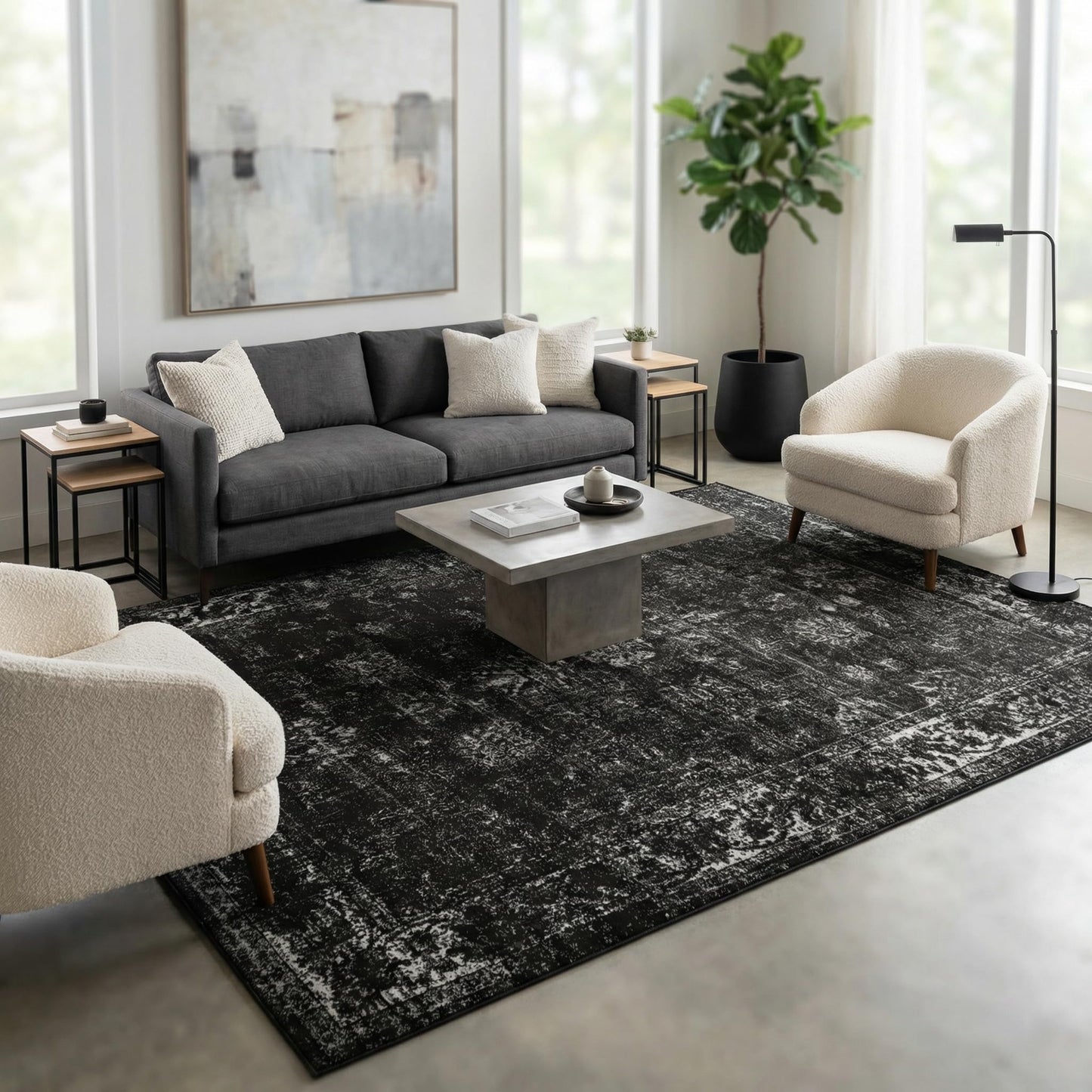 Unique Loom Sofia Collection Area Rug - Casino (10' x 13' Rectangle, Black/ Ivory)
