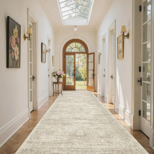 Soalmost 4x12 Wide Hallway Runners: Washable 12ft Runner Rug for Entryway Living Room Soft Vintage Non Slip Carpet Runner for Kitchen Dining Room Nursery Bedroom (Beige, 4x12ft)
