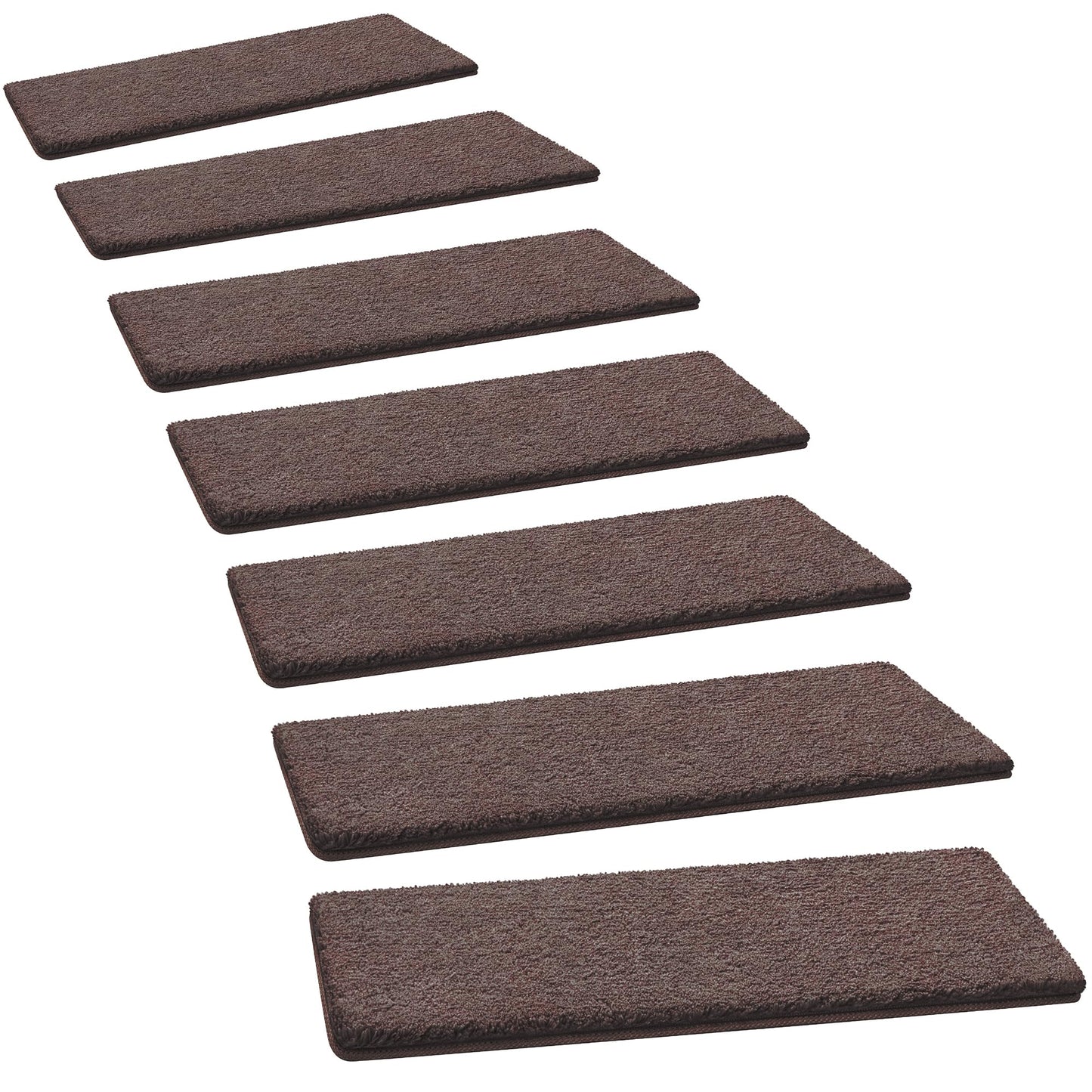 PURE ERA Carpet Stair Treads Ultra Plush 8" X 30" Soft Indoor Stair Protectors Pet-Friendly Non-Slip Skid Resistant Tape Free Washable Reusable(14 Pieces, Dark Brown)