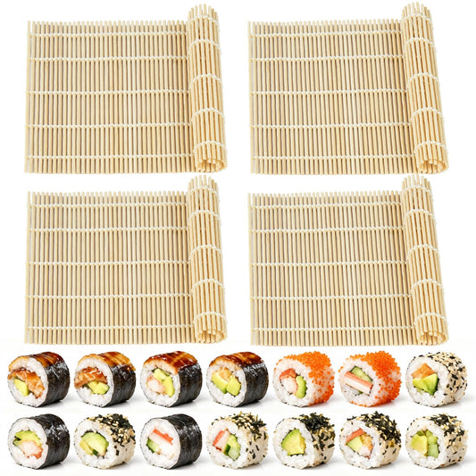 YEAJOIN 4 Pcs Bamboo Roll Sushi Mat, Sushi roll maker for Kimbap Sushi Maki Rolls, Easy Homemade (9.5" x 9.5")