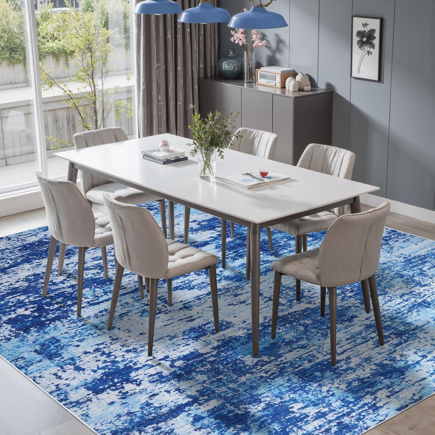 LWYYQB 5x7 Washable Modern Abstract Area Rug: Soft Non-Slip Stain Resistant Indoor Floor Carpet for Living Room Bedroom Dining Room Home Office - Blue