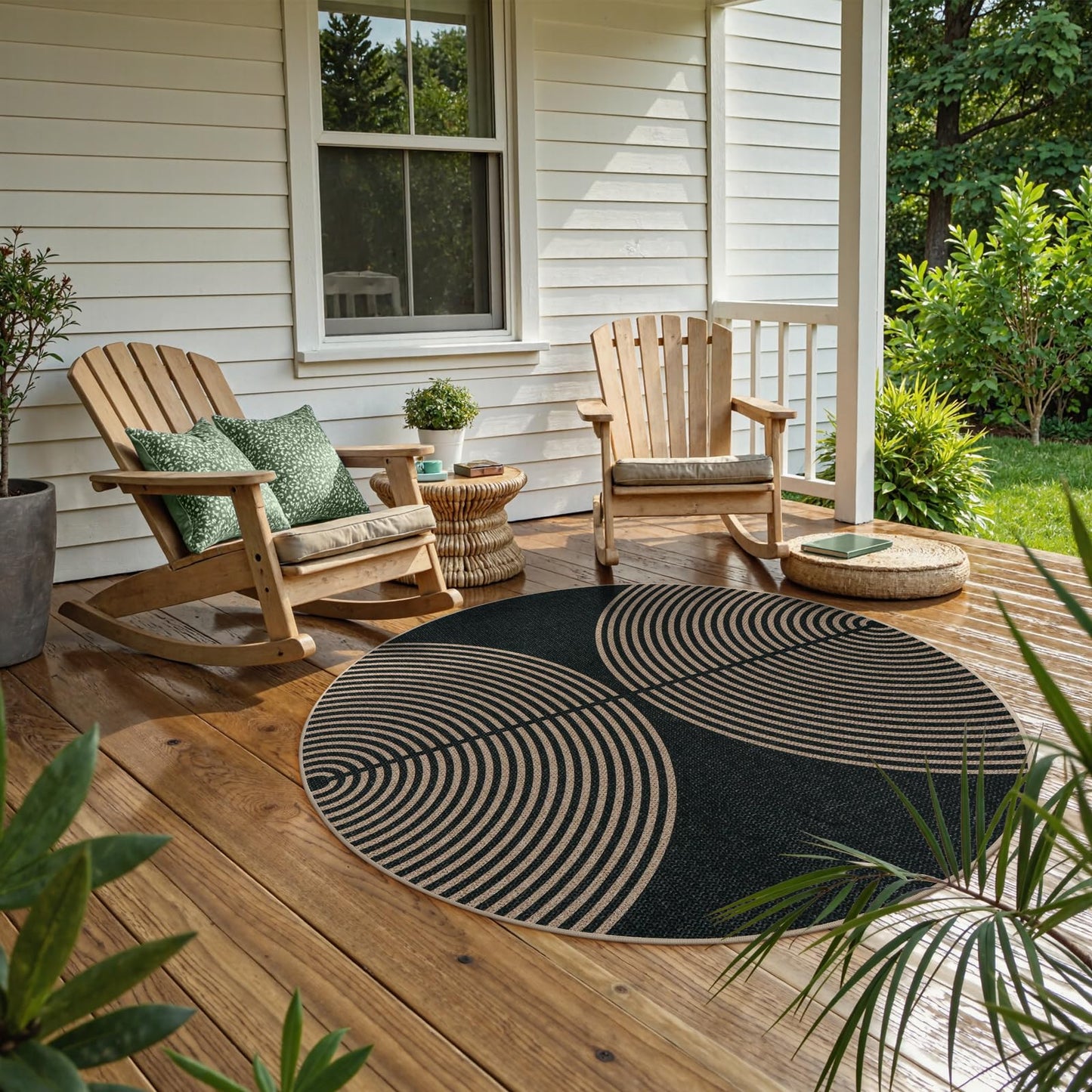 Lahome Enfys Modern Rainbow Round Rug, 6ft Easy Jute Circle Patio Rug Washable Indoor Outdoor Carpet for Living Room, Farmhouse Natural Contemporary Round Mat for Entryway Backyard Porch
