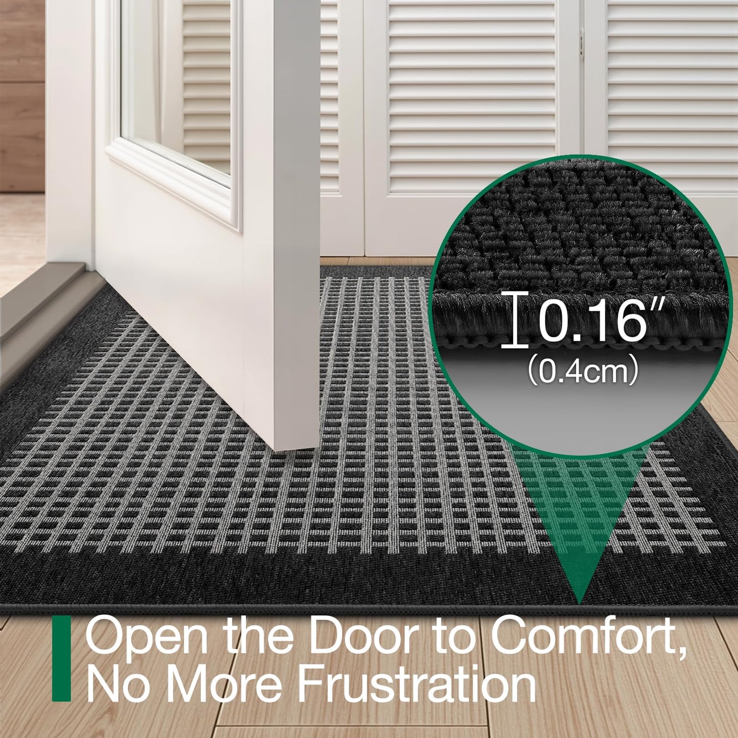 LUMI Inside Door Mat for Entry 17''x30'', Absorbent, Dirt Trapper, Low Profile Thin, Non Slip Mats with Rubber Backing, Ideal for Indoor, High Traffic, Garage, Entrance, Checkered Black