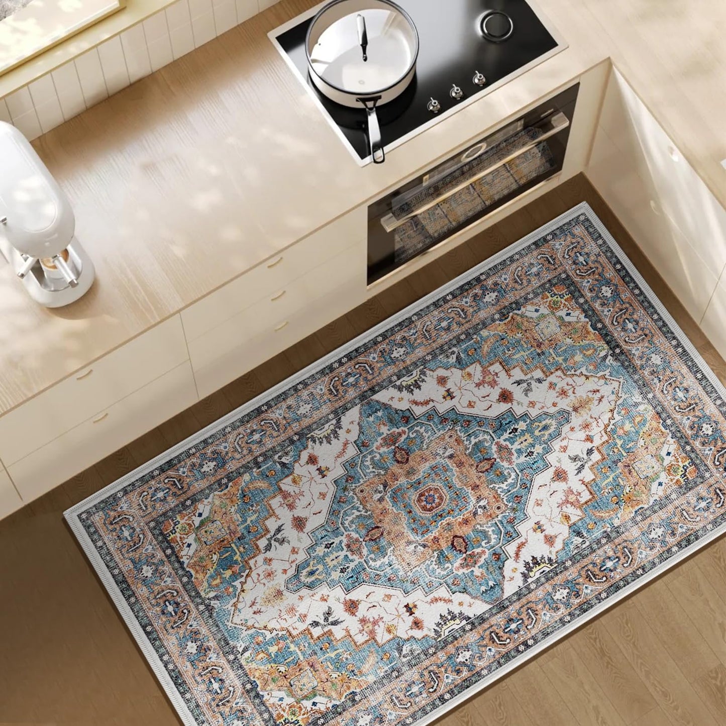 YLAREE Washable Rug Small Entryway Area Rug Non Slip Indoor Door Mat 2x3 Entrance Stain Resistance Low Pile Throw Rugs for Inside Front Door Floor Bedroom Kitchen Entry, Blue Brown