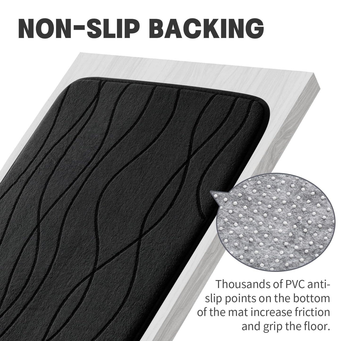 YIHOUSE Memory Foam Bathroom Rug Sets, Black, 5 Piece