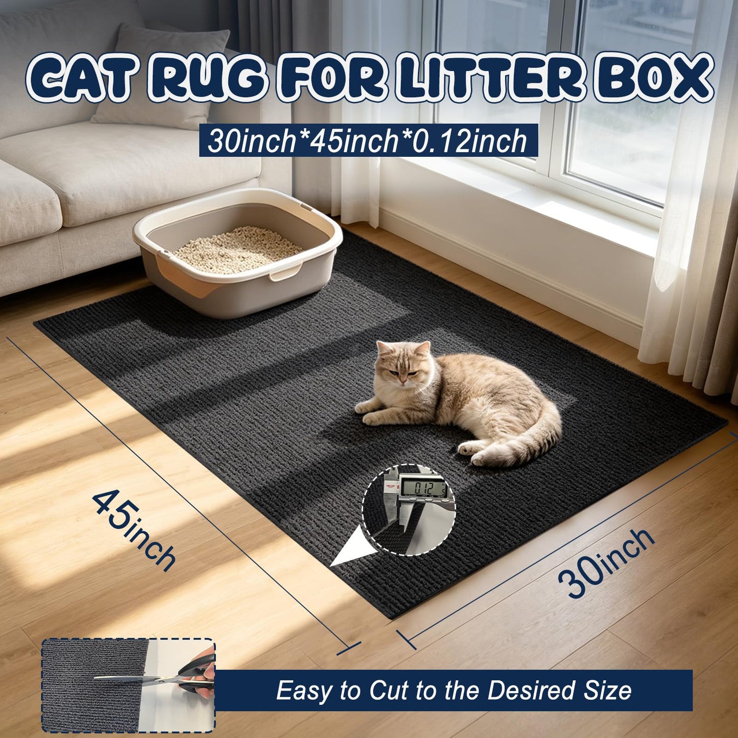 Wibeelee Large Cat Litter Box Mat Waterproof Non-Slip Litters Trapping Mat 30" X 45" Durable Cat Rug for Floor Protection, Soft on Kitty Paws and Easy to Clean