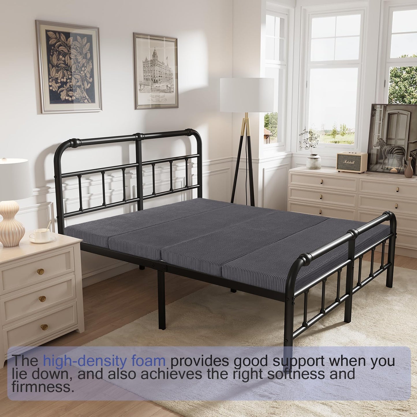 MeMoreCool Folding Foam Futon Mattress Queen, Foldable Japanese Floor Mattress, Sleeping Mat Pad for Adults Guests Sleepovers, 3 in Thick Tatami Mat Portable Shikibuton, Dark Grey