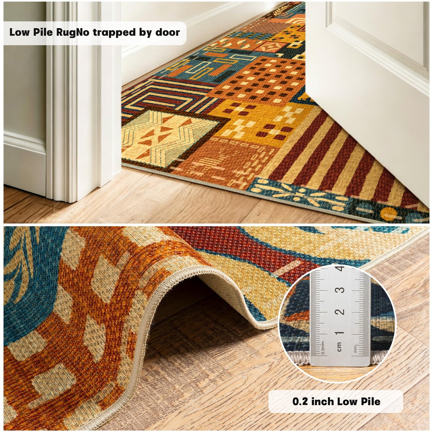 Quntue Easy Jute Front Porch Rug 3x5 Washable Farmhouse Patchwork Tan Rugs for Entryway Non Slip Southwestern Boho Indoor Outdoor Carpet for Patio, Kitchen, Bedroom, Entrance