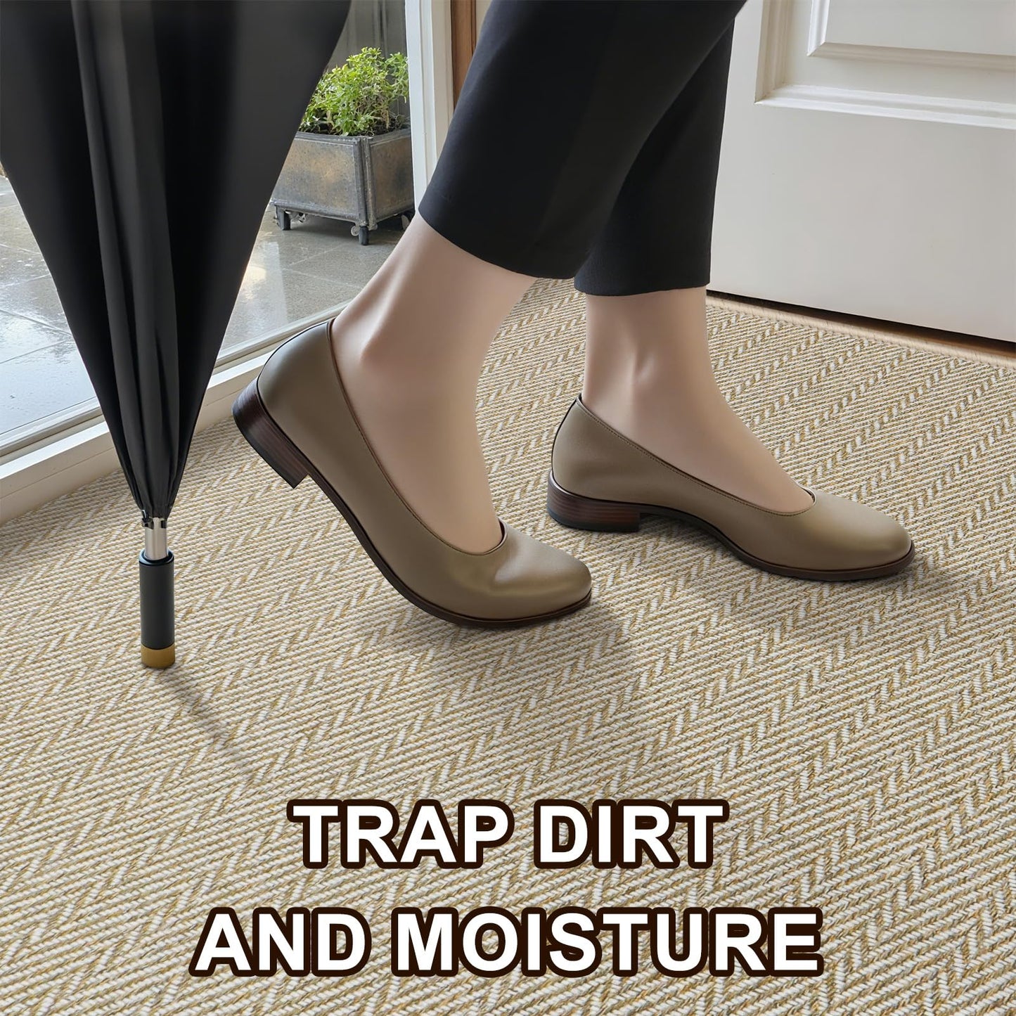 BEISIFLOOR Ultra Thin Door Mat Indoor Entrance 36"x59", Low-Profile Indoor Door Mat, Large Non Slip Entry Mat Rubber Backing Unique Herringbone Design Inside Doormat Dirt Trapper Entryway Mats, Beige