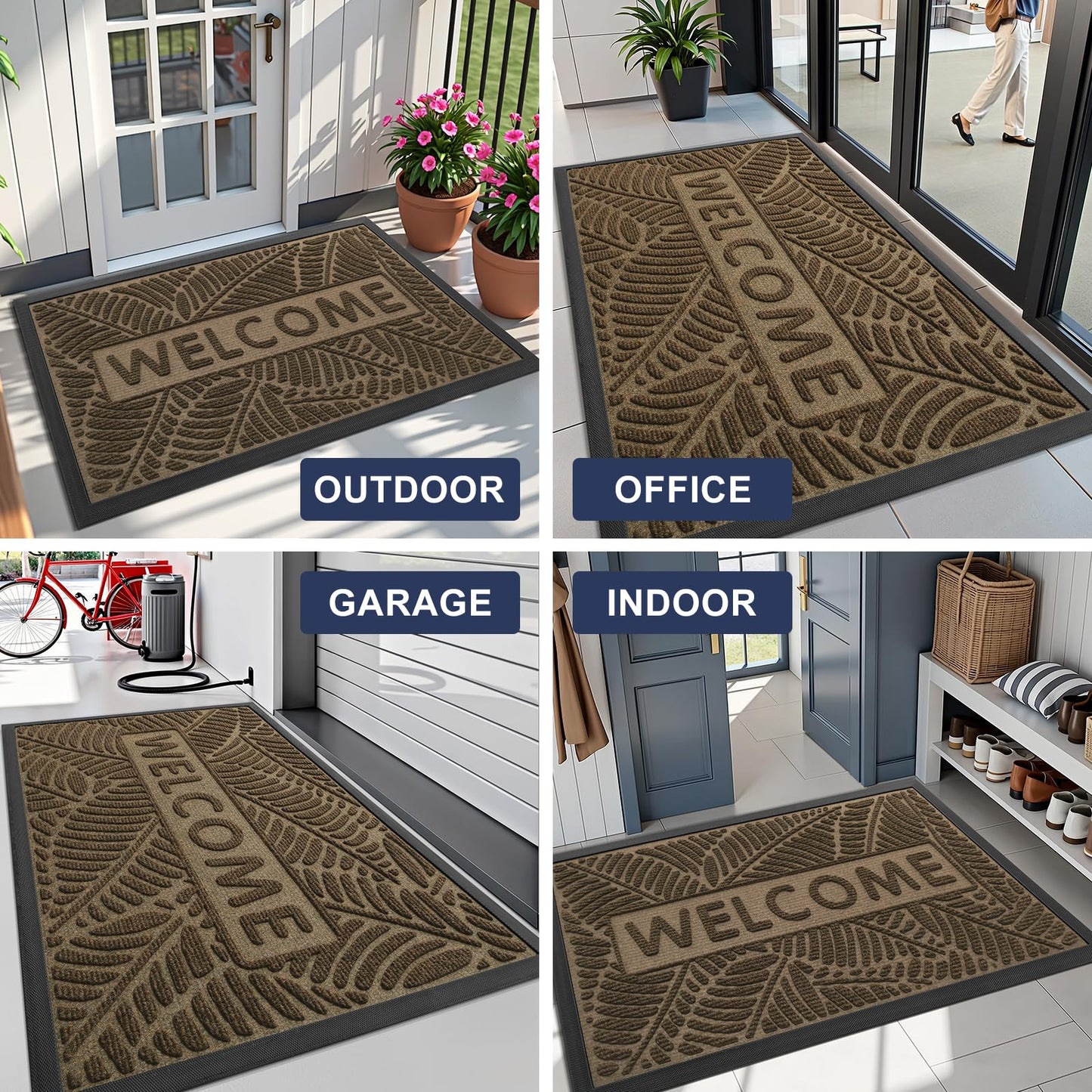 Smiry Welcome Mat Indoor Outdoor, All-Season Waterproof Front Door Mat, Sturdy Natural Rubber Doormat, Non-Slip, Easy Clean, Low Profile Dirt Trapper for Porch Patio Entrance, 29.5x17, Brown