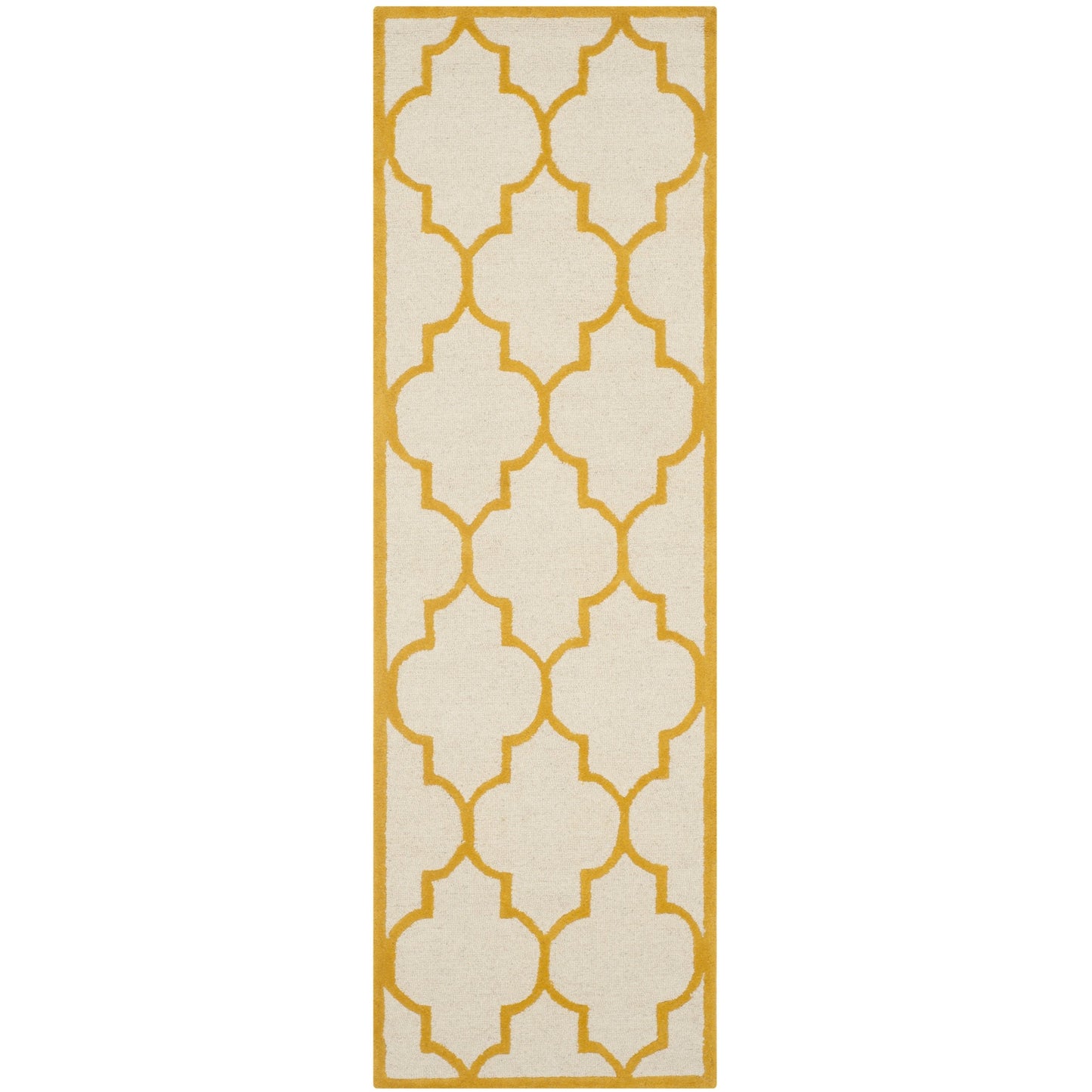 SAFAVIEH Cambridge Collection Runner Rug - 2'6" x 10', Ivory & Gold, Handmade Moroccan Trellis Wool, Ideal for High Traffic Areas in Living Room, Bedroom (CAM134U)
