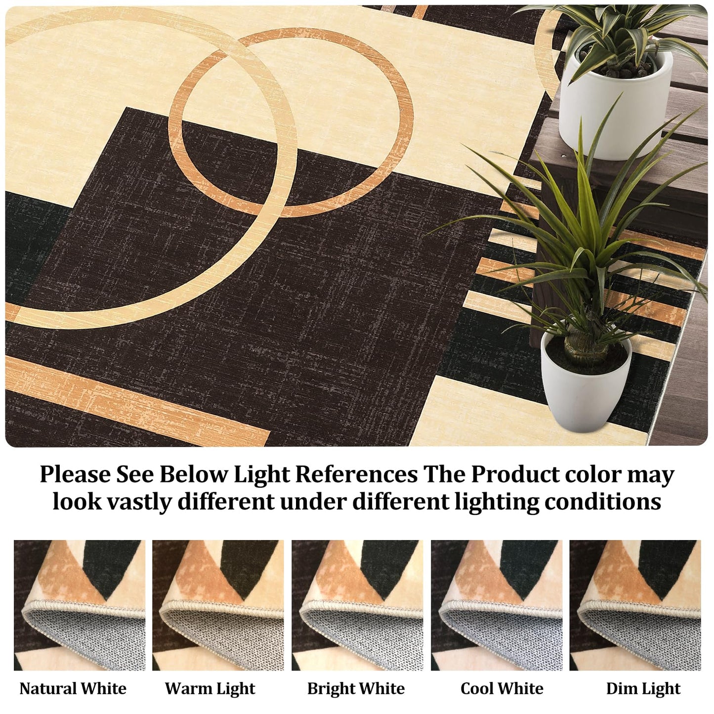 RUGSREAL Washable Rug 5x7 Abstract Circles Area Rugs Non Slip Floor Carpet Contemporary Soft Rug Low Pile Accent Rugs for Indoor Living Dining Room, Brown