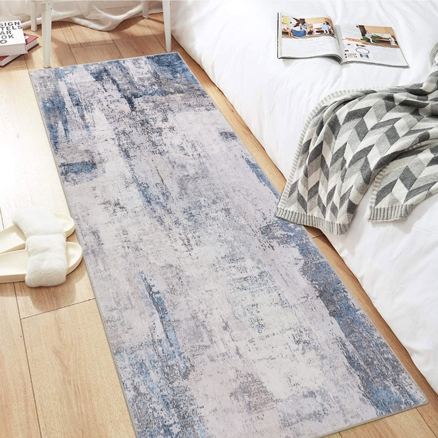 famibay 2x6ft Hallway Runner Rug with Rubber Backing Modern Abstract Washable Rug Runner Soft Fluffy Low Pile Floor Runners Non Skid Floor Carpet Runners for Hallways Entryway Bathroom Kitchen