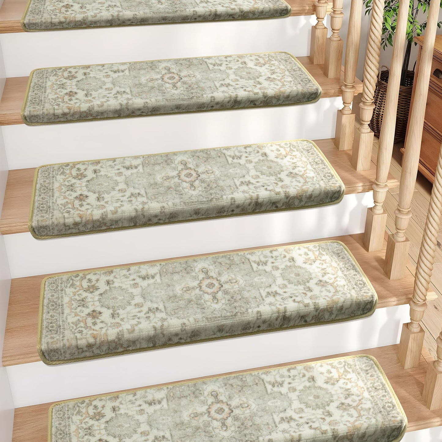 Brakki Bullnose Non-Slip Stair Treads for Wooden Steps, Carpet Stair Treads for Indoor Runner, Pet Friendly Soft Stair Rugs, Edging Stair Protectors Reusable, Washable, 30"x9.5"x1.5" 7pcs, Grey