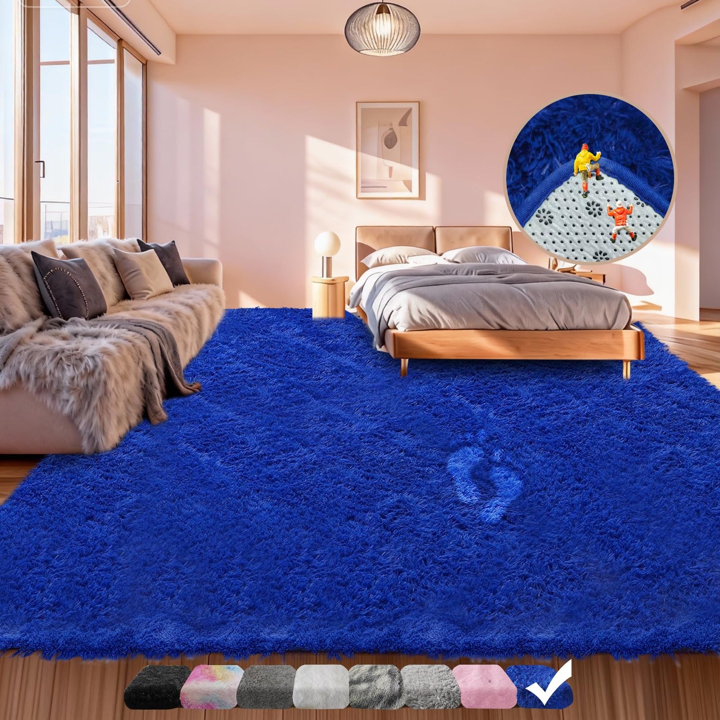 5x7 Area Rugs for Living Room Bedroom, Upgrade Non-Slip Soft Fluffy Shaggy Bedside Rug, Indoor Floor Carpet for Kids Girls and Boys Room, Dorms, Playroom, Nursery, Home Decor Aesthetic, Blue